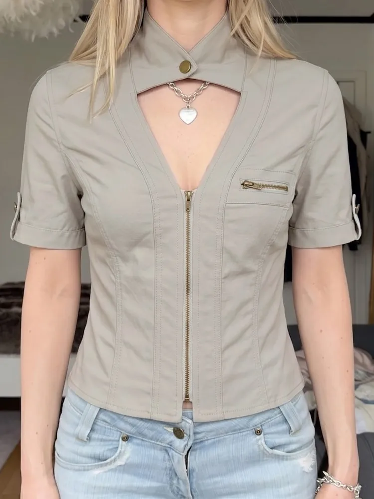 

Women Safari Style Blouses Summer Short Sleeve Blouse Woman Blouse Shirt Office Elegant Work Shirt Top Blusas Mujer De Moda