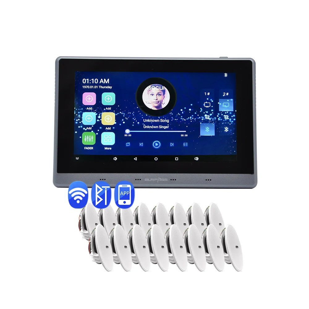 Multi Zone 8 CH Touch Screen WiFi Blue-tooth Smart Home Music System Home Theater Wall Amplifier with 16 Woofer Ceiling Speaker