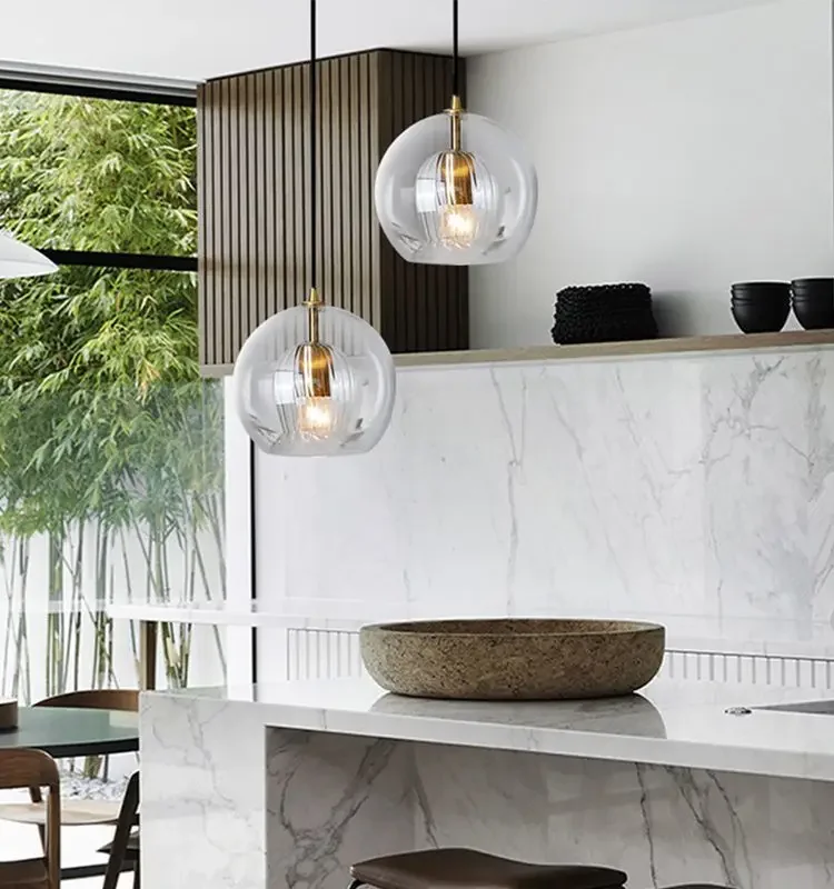 Nordic Restaurant Lights Kitchen Bar Office Coffee Shop Creative Glass Hanging Lamp Bedroom Bedside Staircase Pendant Lights
