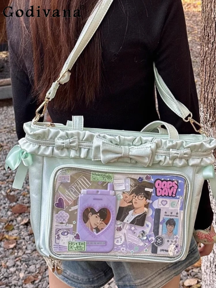 

Japanese Two-dimensional Lolita Transparent Pain Bag Ruffled Bow Sweet Sister Daily Commuting Versatile Shoulder Bag