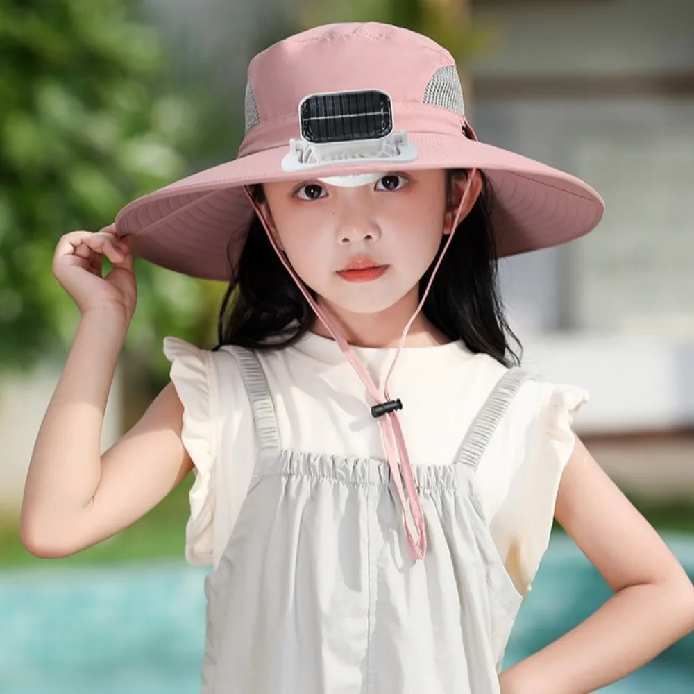 New Solar/USB Charging Sun Hat Wide Brim with Cooling Fan Outdoor Sunshade Hat Anti-UV Breathable Fisherman Hat