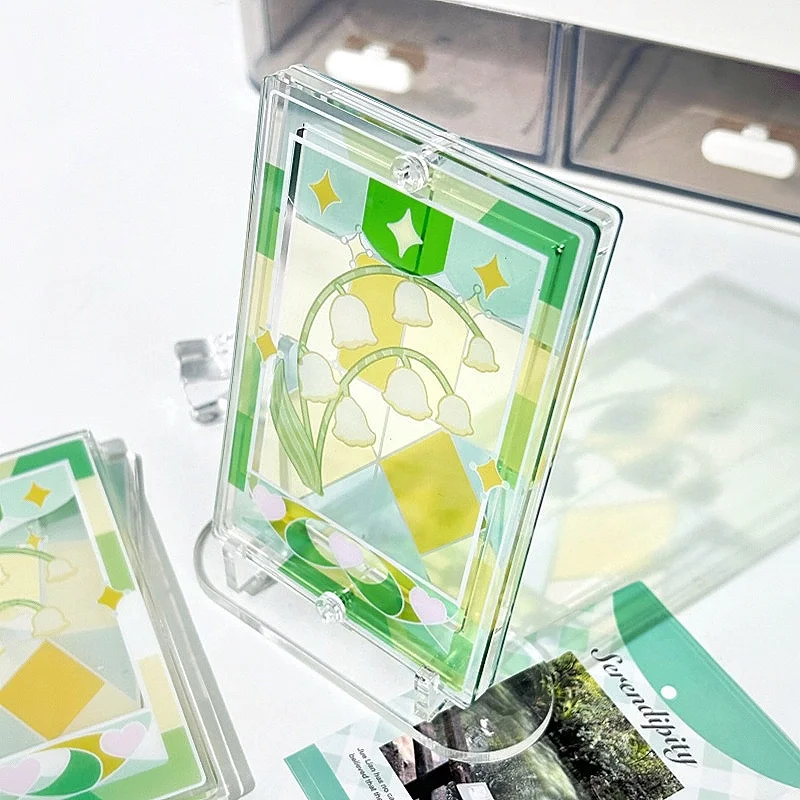 Lily of The Valley Stained Glass 3/3.5Inch Acrylic Photo Frame, Cute Floral Card Display Holder, for Anime Kpop Merch Desk Decor