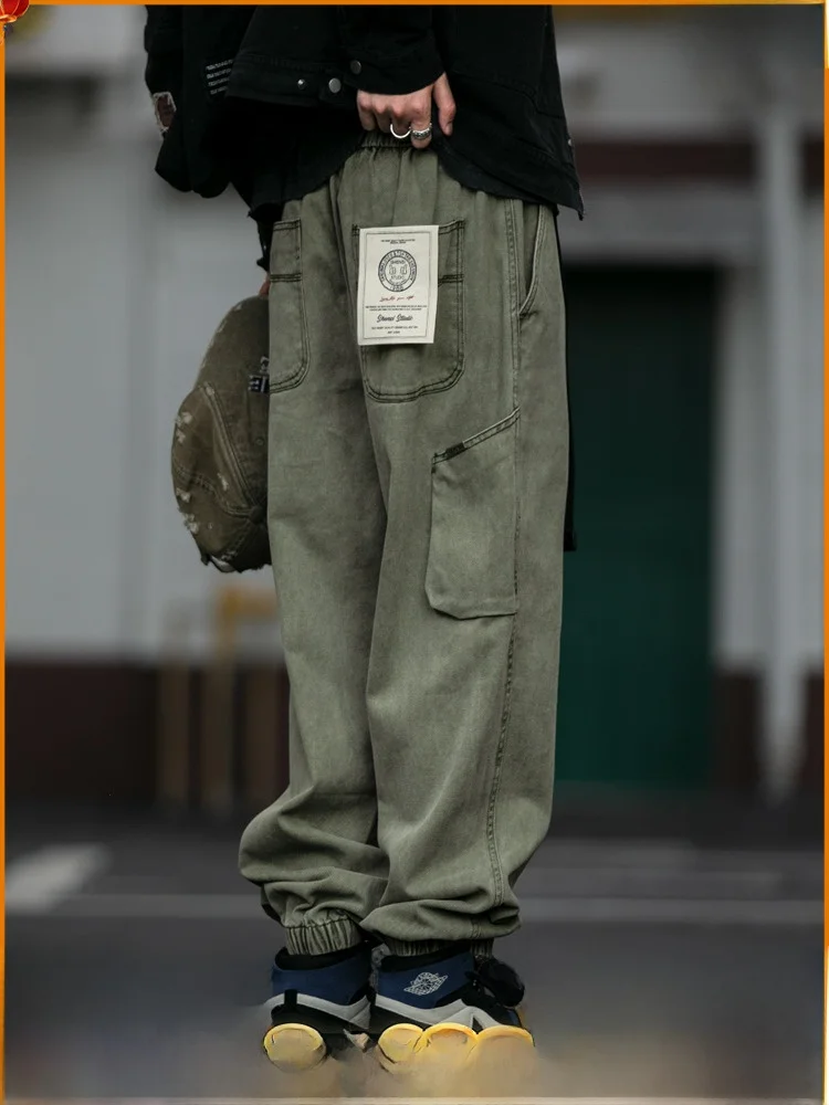 

Autumn Winter Heavyweight Waed Men's Casual Cotton Work Trousers Loose Fit Comfortable Loose Cuffed Long Pants