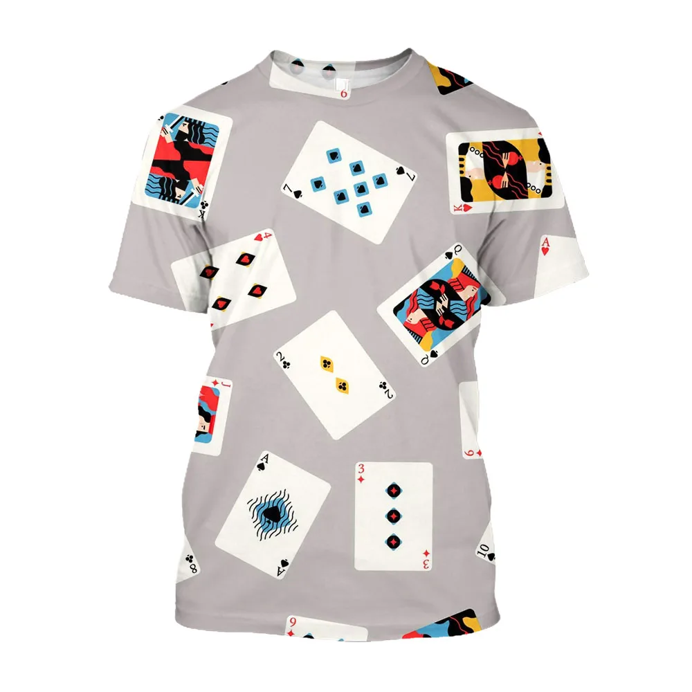 Summer Fashion Interest Poker Graphic T Shirts 3D Trend Personality Hip Hop Streetwear Men Novel Printed O-neck Short Sleeve Top