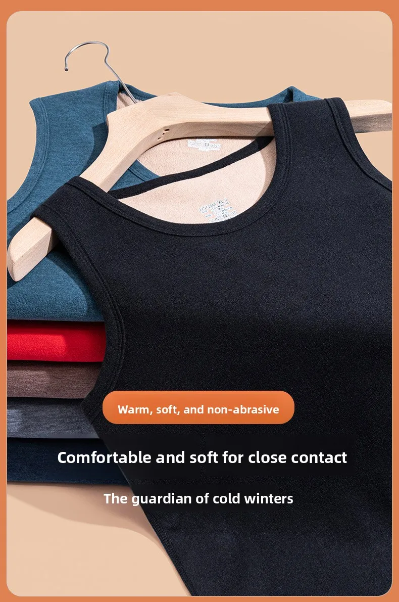 Herren Thermoweste, Fleece-gefüttert, Winter-Wärme, ärmelloses Tanktop, dick, dehnbar, einfarbig, Thermo-Unterwäsche, Basisschicht, Übergröße 8XL 7XL – Detail 13