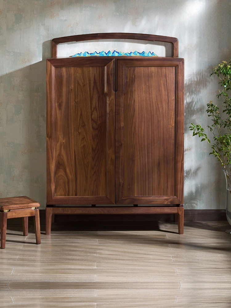 Black walnut solid wood home foyer shoe cabinet, light luxury and simple new Chinese style furniture cabinet