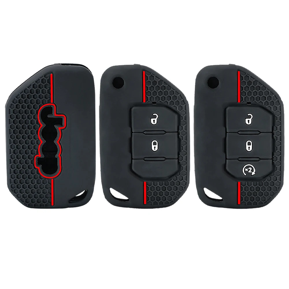 Neue Auto-Silikon-Fernbedienungs-Schlüsselhülle Schlüsselanhänger für Jeep Wrangler Gladiator JT JLU Klappbarer Schlüssel Zubehör