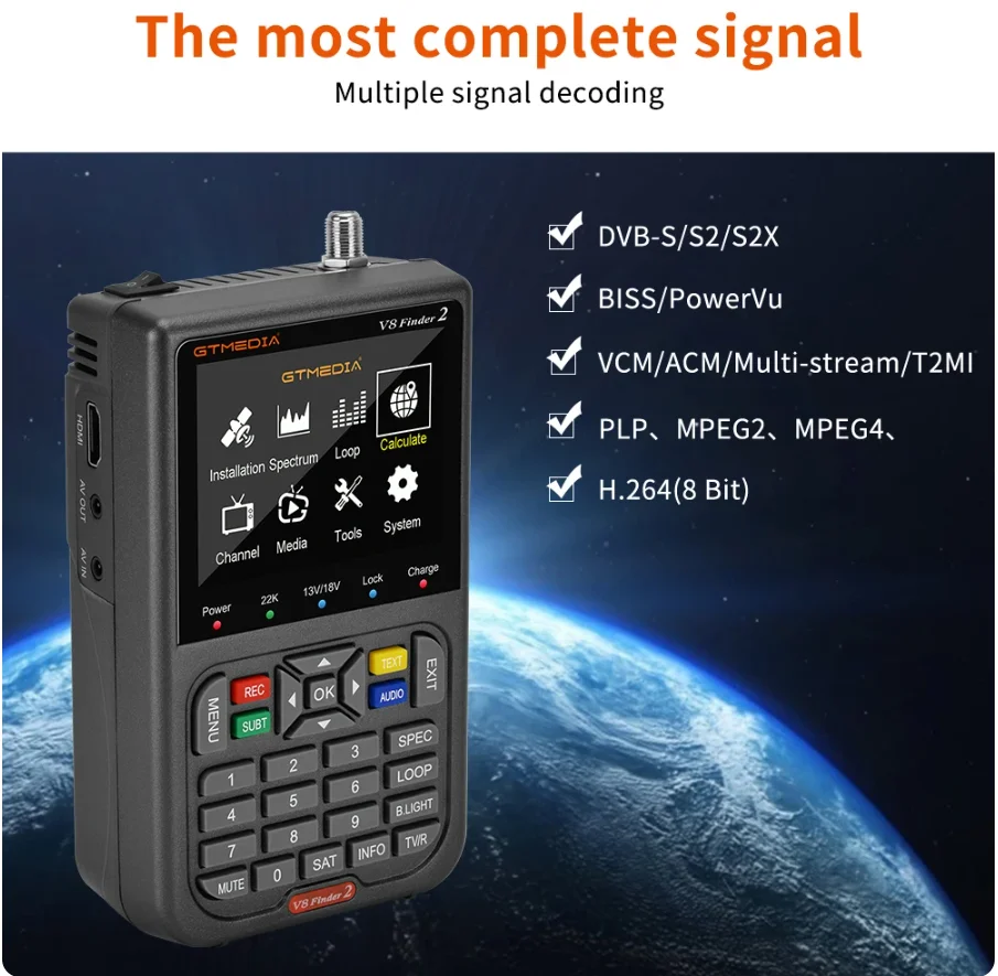 GTMEDIA V8 Finder2 satellite meter Bag Finder satellite DVB-S/S2/S2X 1080P TFT screen LCD high definition 3,5 inch H.264