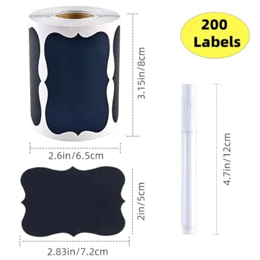 200 Pcs Chalkboard Labels, 2.83x1.95 IN Reusable Labels With 1 Liquid Chalk Markers Removable Labels, Suitable for Mason Jars S