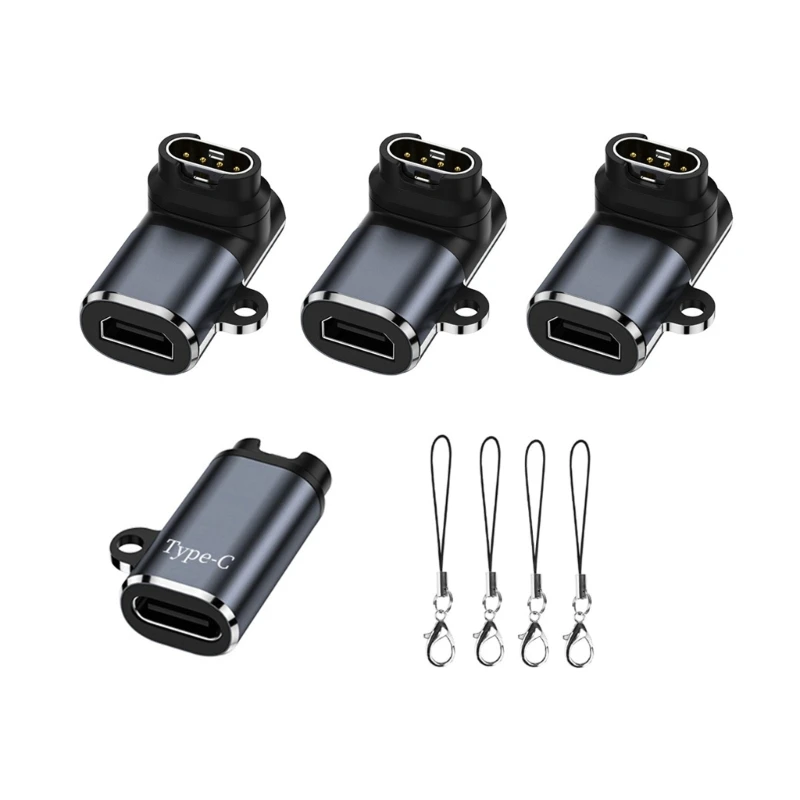 USB C Charging Adapter Converter for 7/6/6S/5/5S Smartwatches, 4 Pack Cable Connectors, Portable Keychain Designs