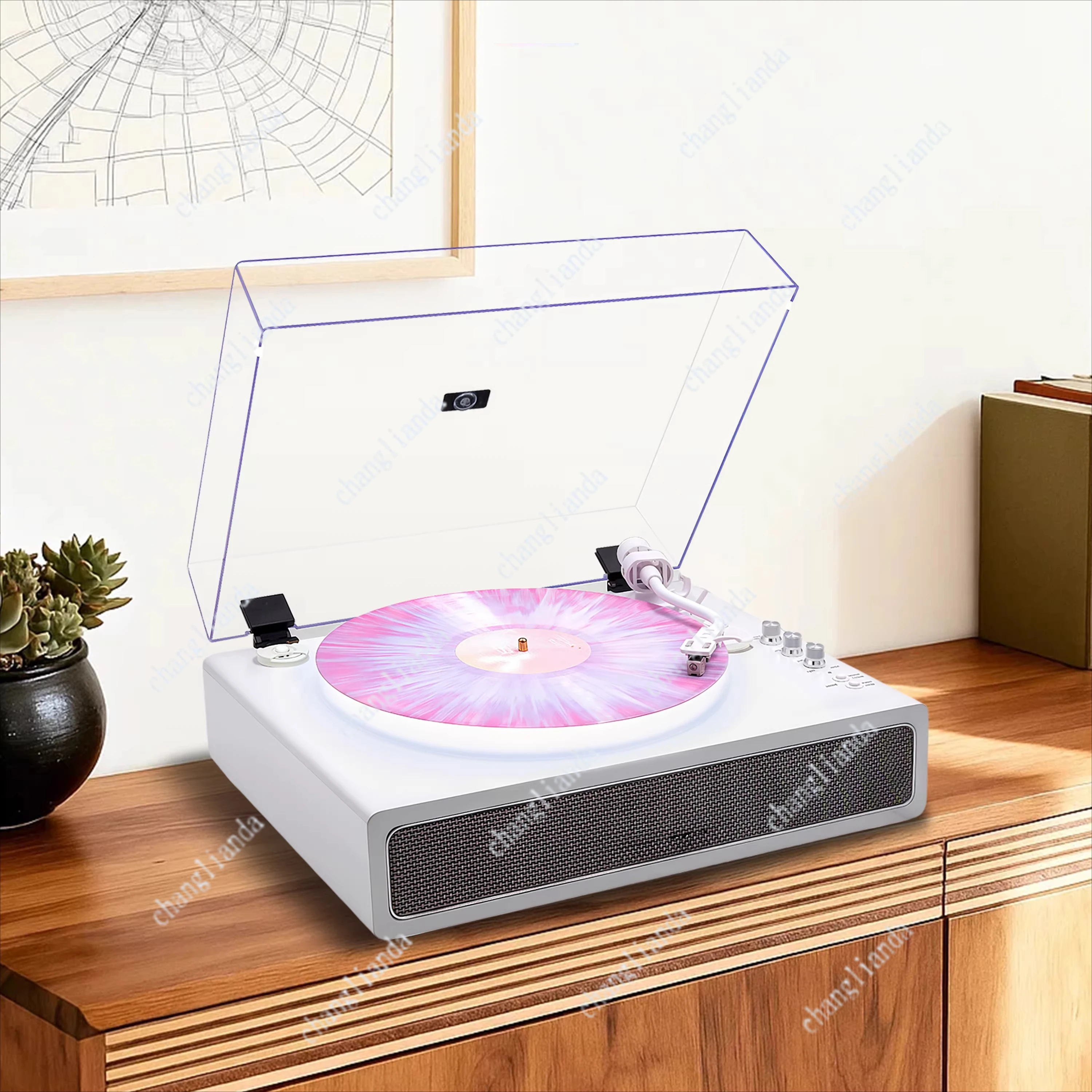 Professional dynamic magnetic luminescence vinyl record player multi-color ambient light effect vinyl record player