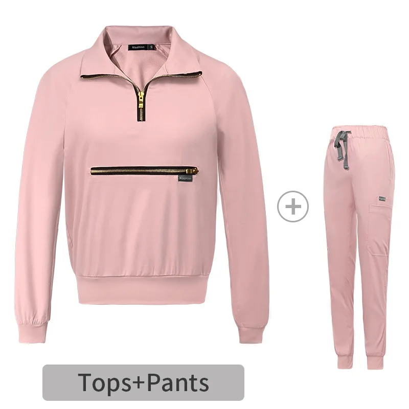 Autunno Inverno Solido Sport Jogging Maniche Lunghe Top Infermiera Medica Uniformi Infermieristiche con Grande Tasca Unisex Casual Scrub Lavoro