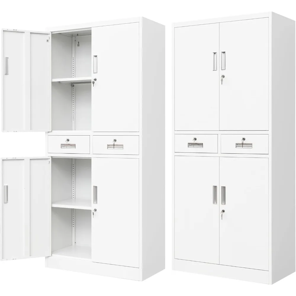 

Metal Storage Cabinet, Locking Storage Cabinet with Drawers and Adjustable Shelves for Garage, Office, Classroom - White