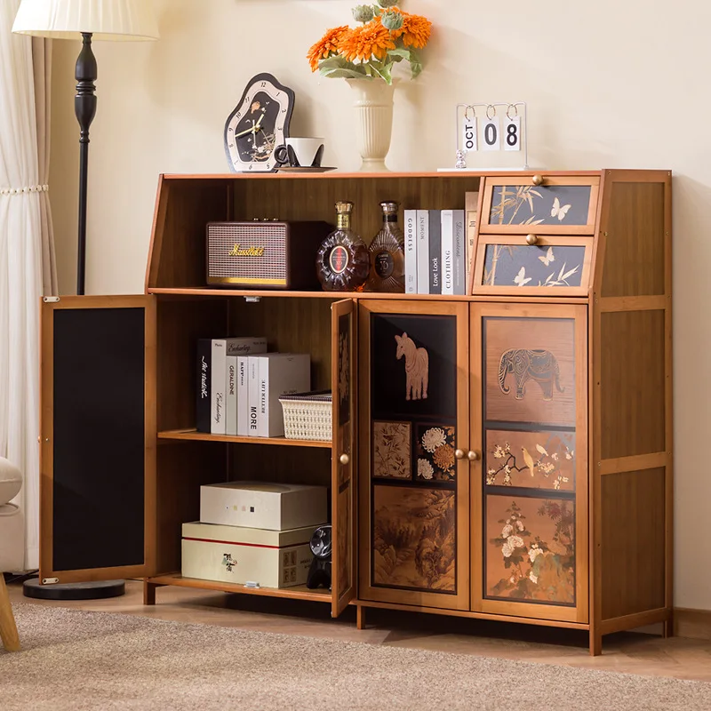 Solid wood bookcase Dust-proof storage cabinet Bookshelf Home living room Floor shelf Multi-layer