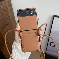 Crossbody Lanyard Card Holder Leather Case For Samsung Galaxy Z Flip 5 4 3 Flip5 Flip4 Flip3 5G Business Sholder Strap Cover