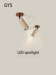 Led Spotlight Surface Mounted Spot Light Yellow Cave Stone Round Ceiling Lamp Walnut Wood Color Wall Lights Rotatable Adjustable