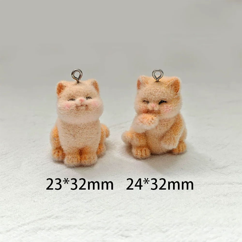 20pcs 3D Flocking Resin Orange Cat Charms Plush Dolls Pendants for Necklace Earrings Keychain Making DIY Jewelry Accessories