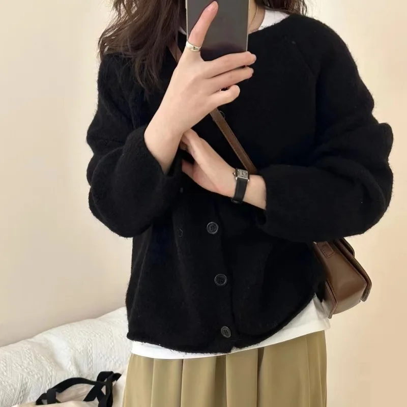 2024 Autumn/Winter Women's Cardigan Coat Taro purple Jumper College style Korean version Long Sleeve Solid colour Tops