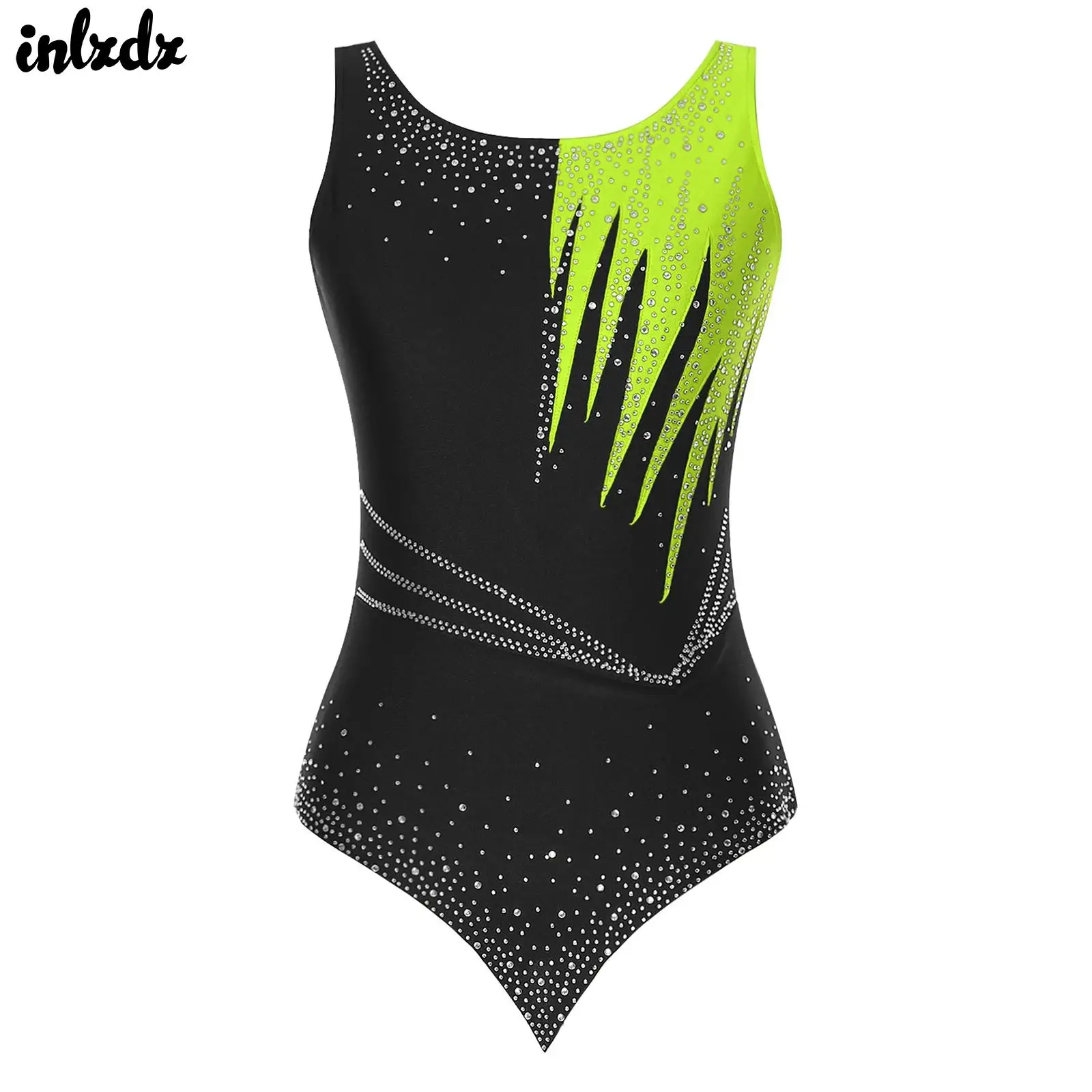 Womens Shiny Rhinestones Ballet Jersey Unitard Bodysuit Artistic Skating Costume Rhythmic Gymnastics Ballet Leotard Clothings