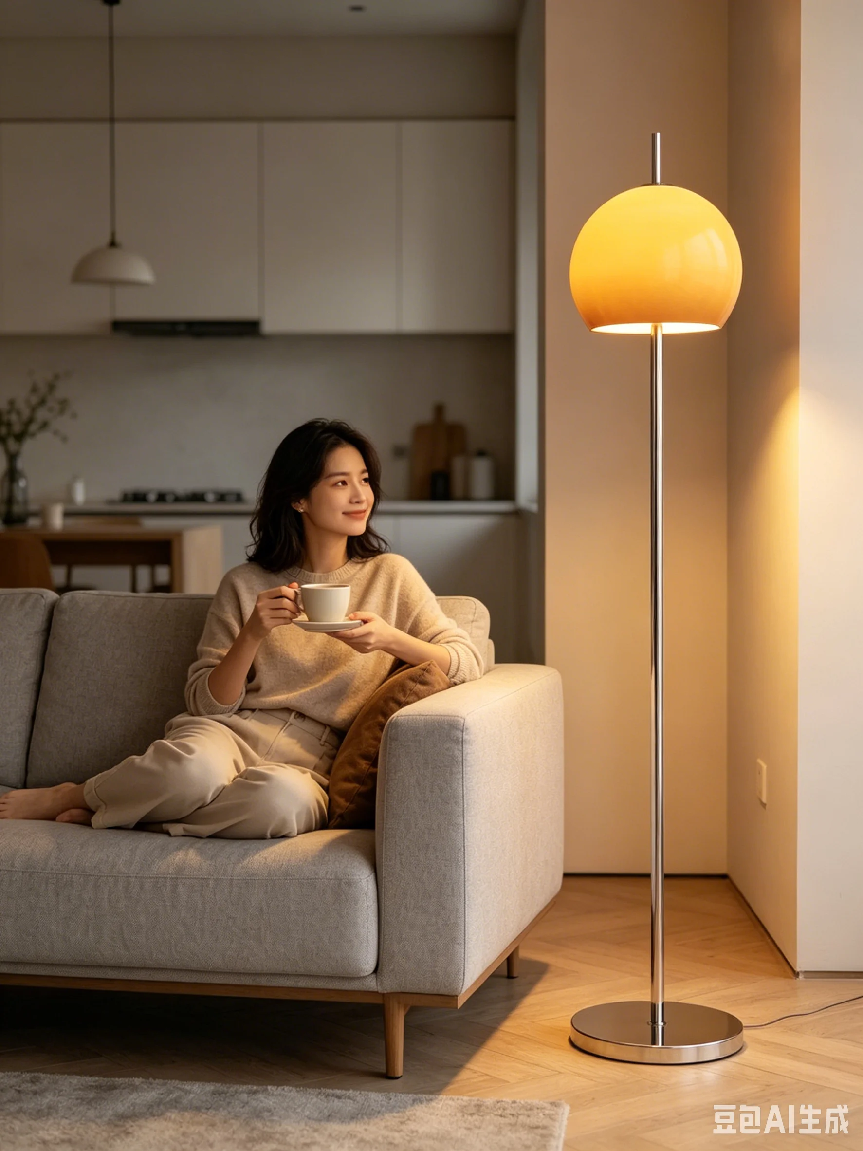 

Modern Orange Dome Floor Lamp, LED Standing Light with Foot Switch for Living Room Bedroom