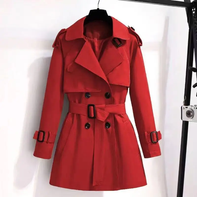 

Trench Women British Short Style Coats Autumn High Street Adjustable Waist Outwear All-match Chic Female Elegant Temper XK11