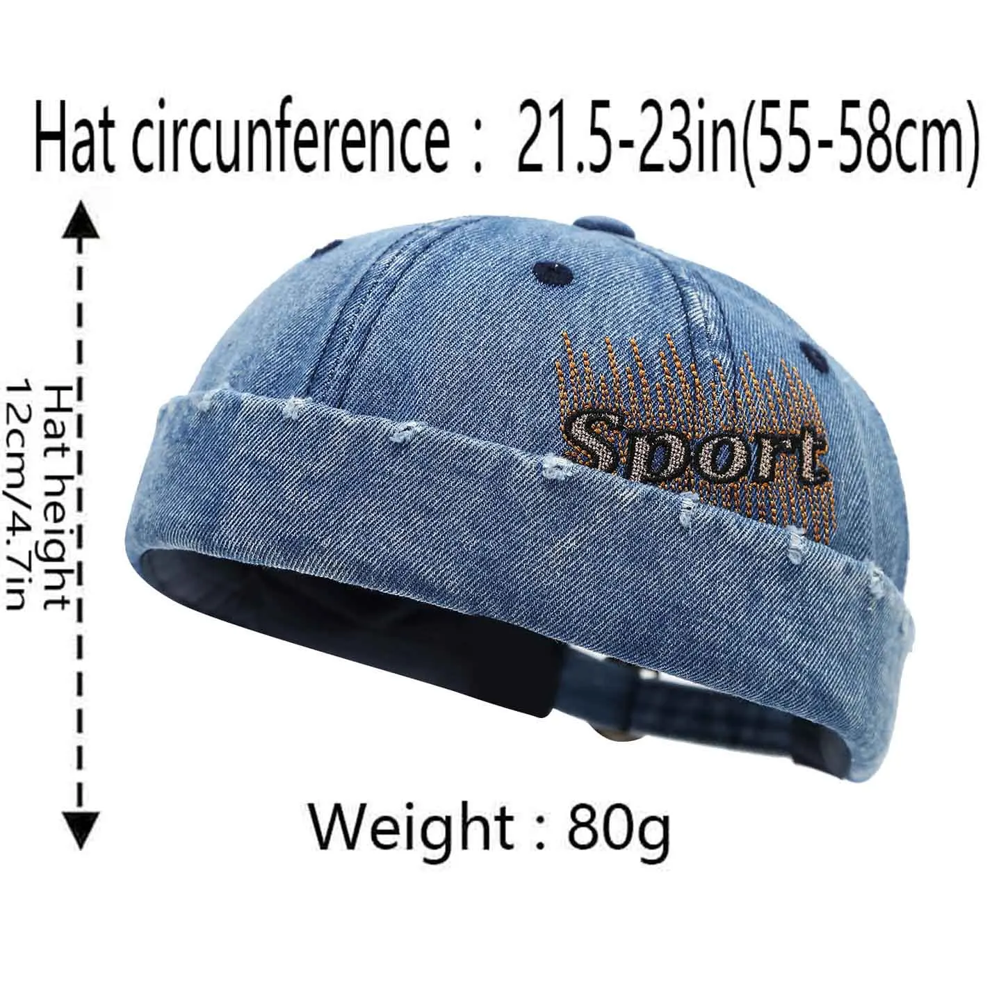 Vintage Washed Denim Brimless Hat for Men & Women Distressed Docker Cap Adjustable Casual Sailor Cap Skullcap Beanie Hat view 8