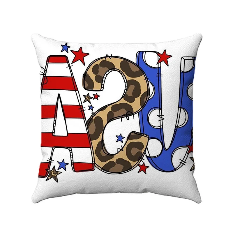 Independence Day Stars and Stripes Digital printing short plush pillow covers for car sofa office cushion cover home goods