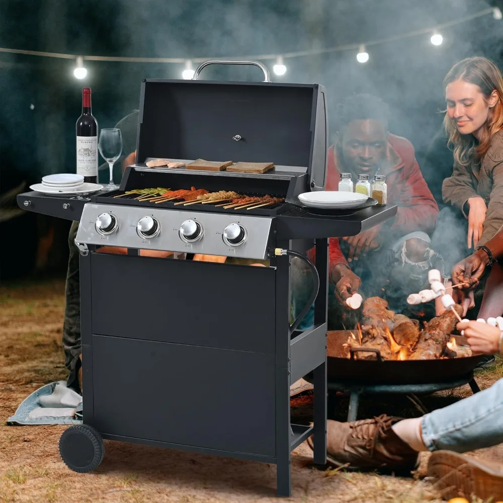 BBQ Grill 3 Burner Propane Gas, Stainless Steel BBQ Grill BTU for Outdoor Cooking Kitchen, Garden and Patio Backyard Barbecue