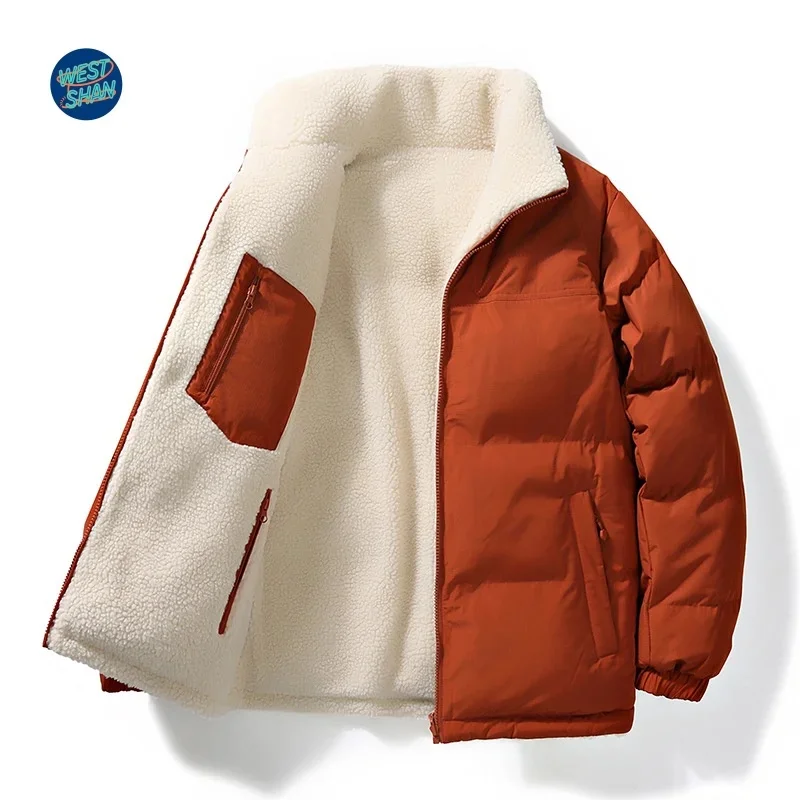 WESTSHAN Top Quality Reversible Down Jacket Wool Polar Fleece Lining Winter Warm Oversize EU US Size Bomber Jacket Coat