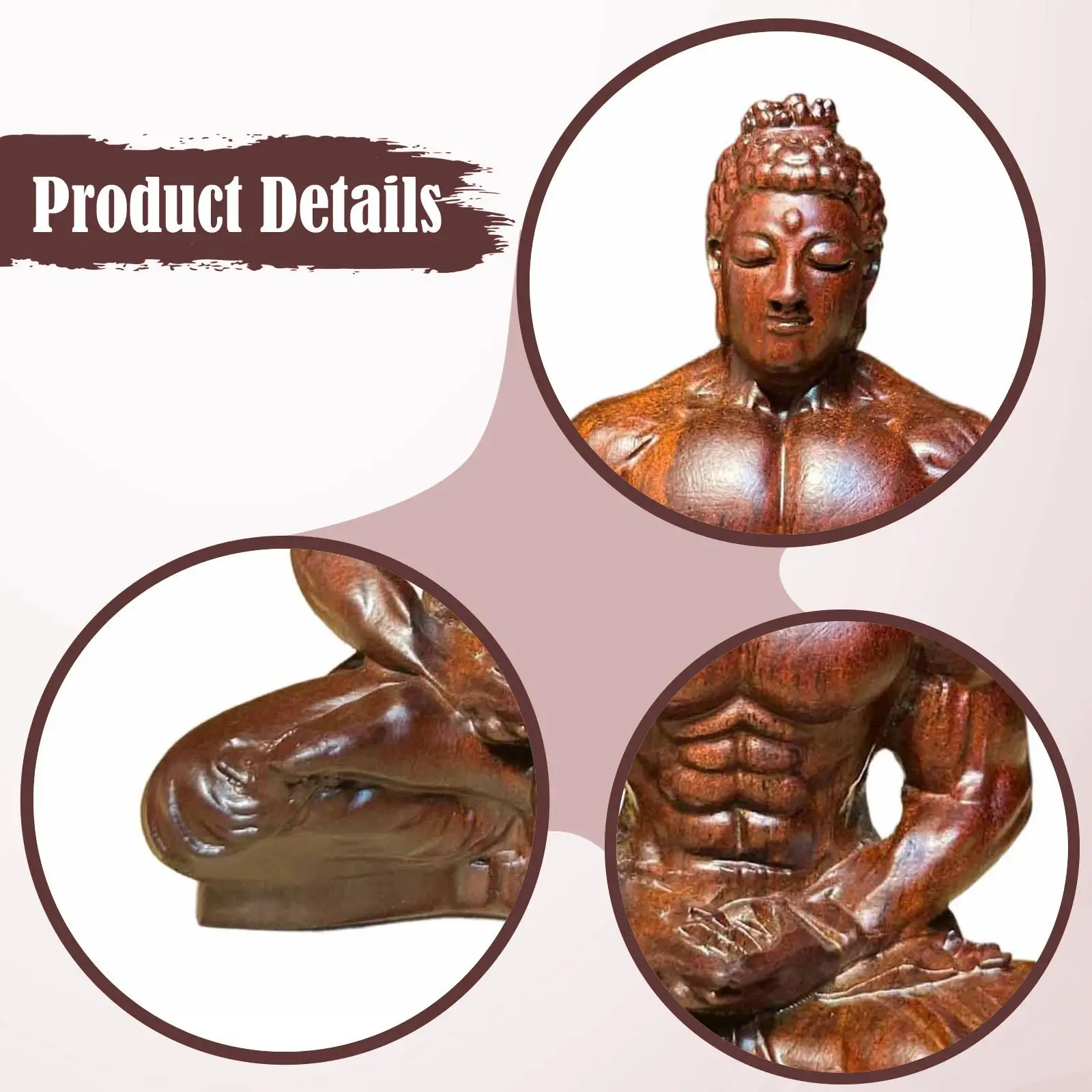 Figura Buda de madera para oficina y dormitorio - Decoración zen - imagen 3