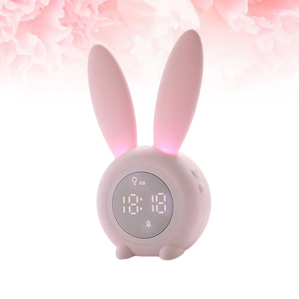 

Kids Alarm Clock Table Silicone Night Light Bedside at Timer Pink Cartoon Toddler