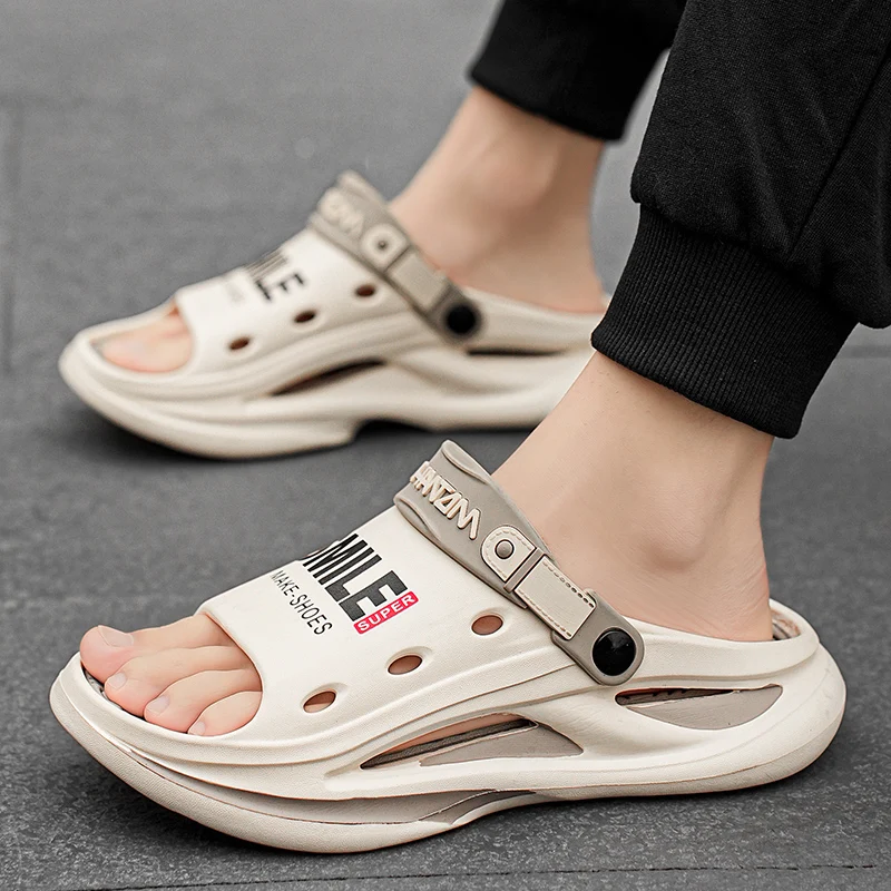 2024 Men\'s Outdoor Sandals Slippers Beach Comfortable Soft Sole Slide Clogs Casual Shoes Men Women Beach Sandals Big Size 46 47