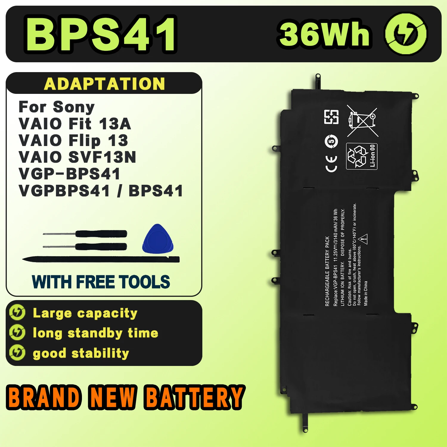 SAT BPS41 New Laptop Batteries Replacement For SONY VAIO Fit 13A Flip 13 SVF13N VGP-BPS41 VGPBPS41 SVF13N13CXB 11.25V-36Wh