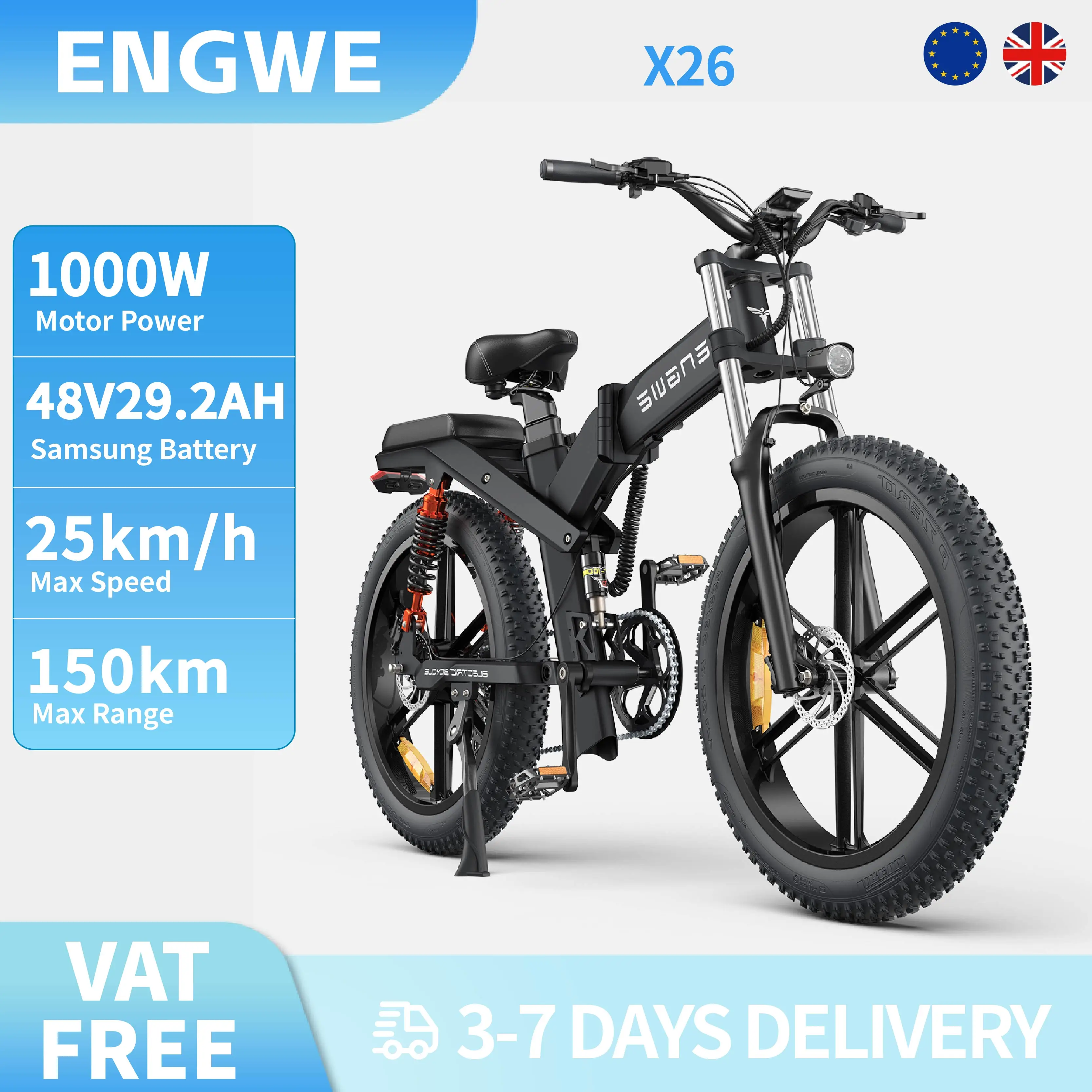 Vélo électrique pliable ENGWE X26 pour adultes, 48V 29.2Ah, Fatbike VTT, vélo de montagne électrique 26 pouces, vélo de route Vélo électrique pliable ENGWE X26 pour adultes, 48V 29.2Ah, Fatbike VTT, vélo de montagne électrique 26 pouces, vélo de route