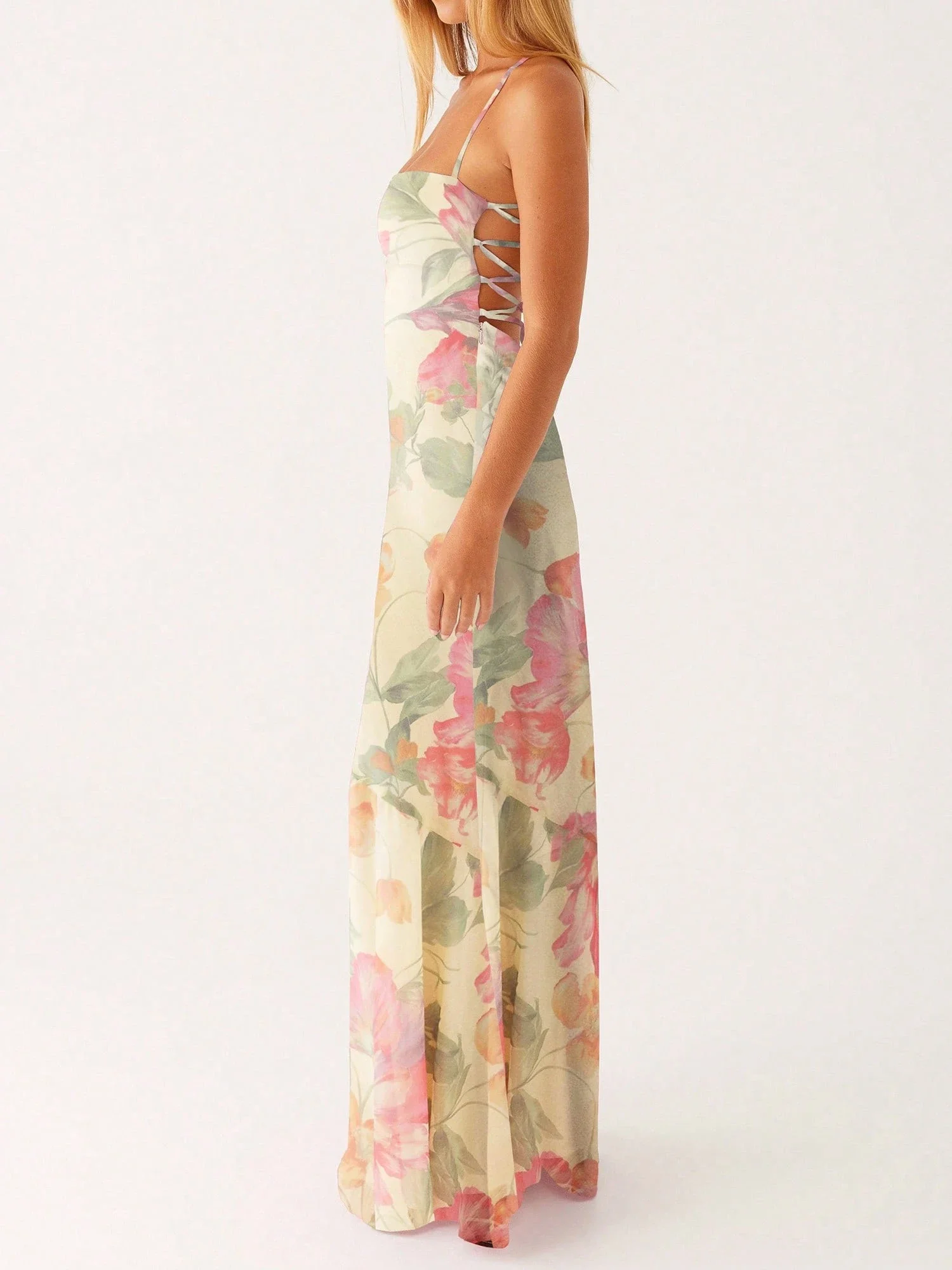 

Женское макси-платье на тонких бретелях с цветочным принтом, без рукавов, с открытой спиной, длинное летнее платье для вечеринок