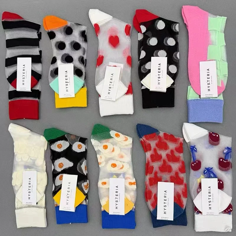 Chaussettes d'été transparentes en fil de cristal pour femmes, mi-mollet, en soie de verre, Ultra-fines, respirantes, douces
