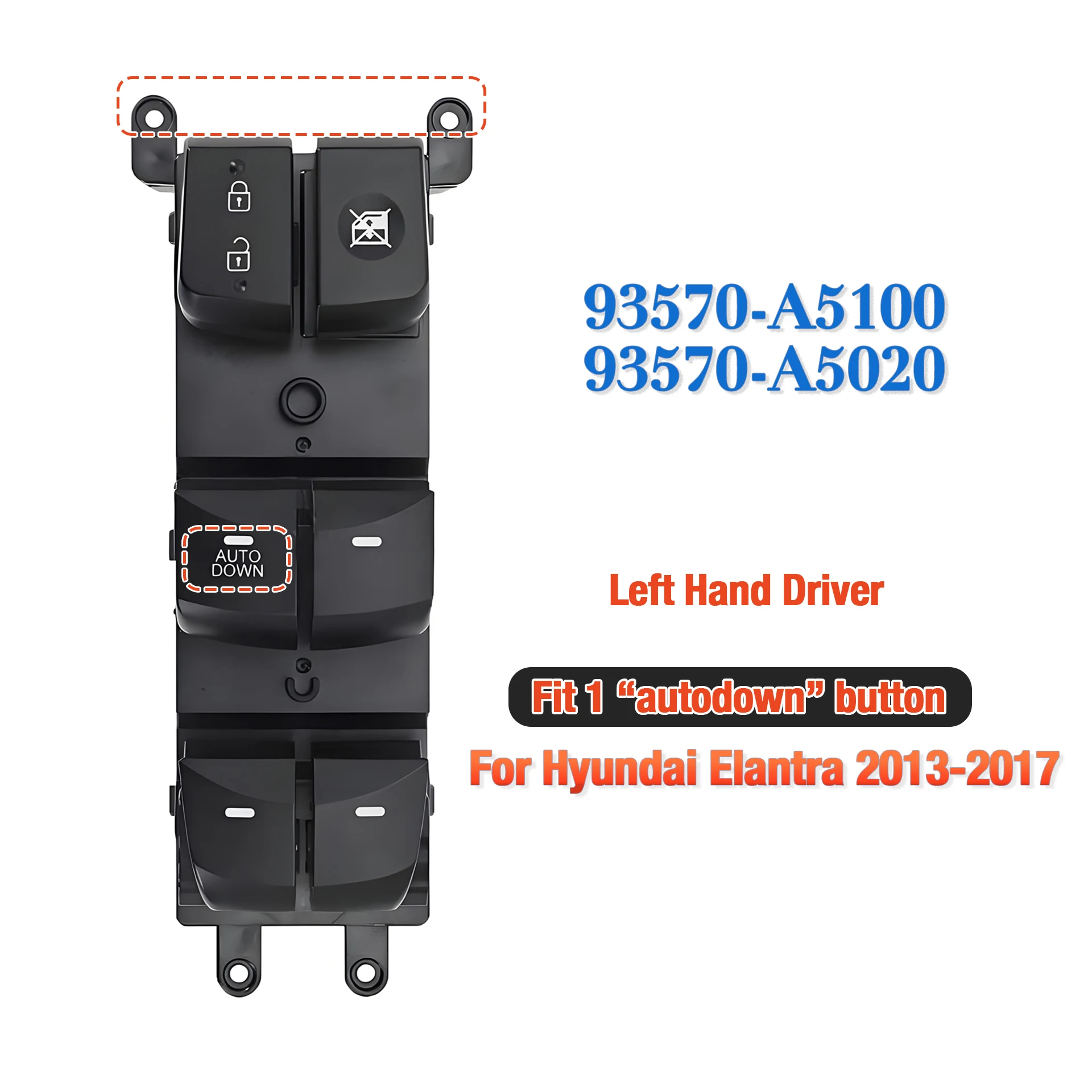 93570-A5100 93570-A5020 For Hyundai Elantra GT I30 2013-2017,Front Left Electric Power Window Switch Lifter Control Button