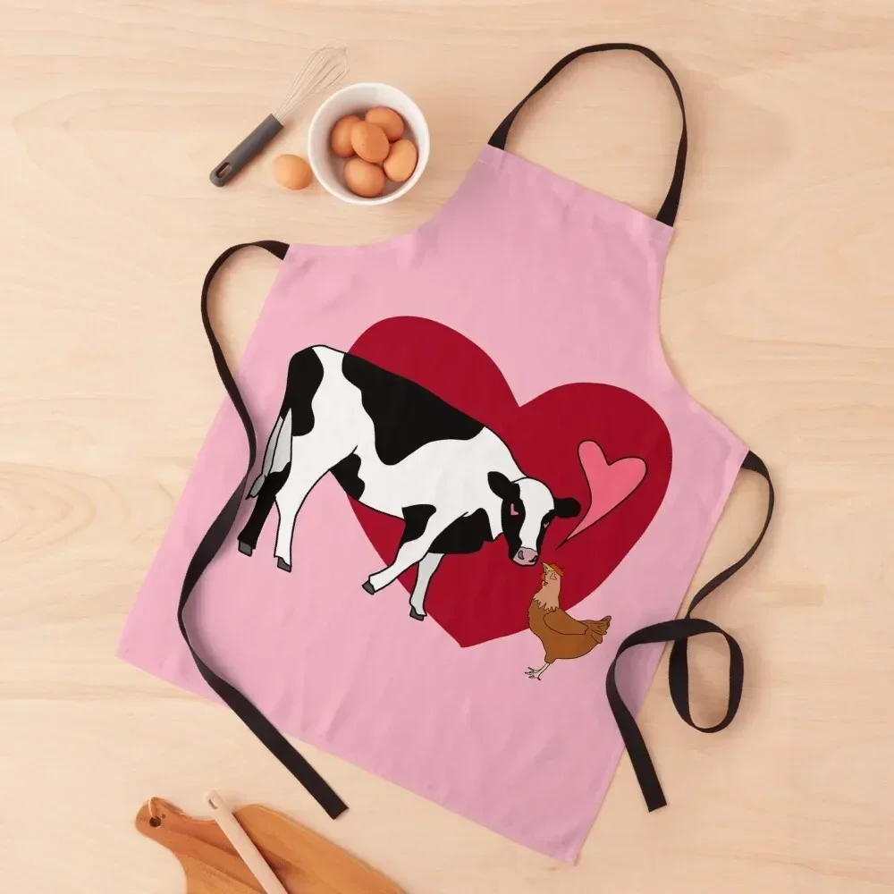 Cow and Chicken in Love Apron Kitchens Woman Men gift Goods For Home And Kitchen Apron