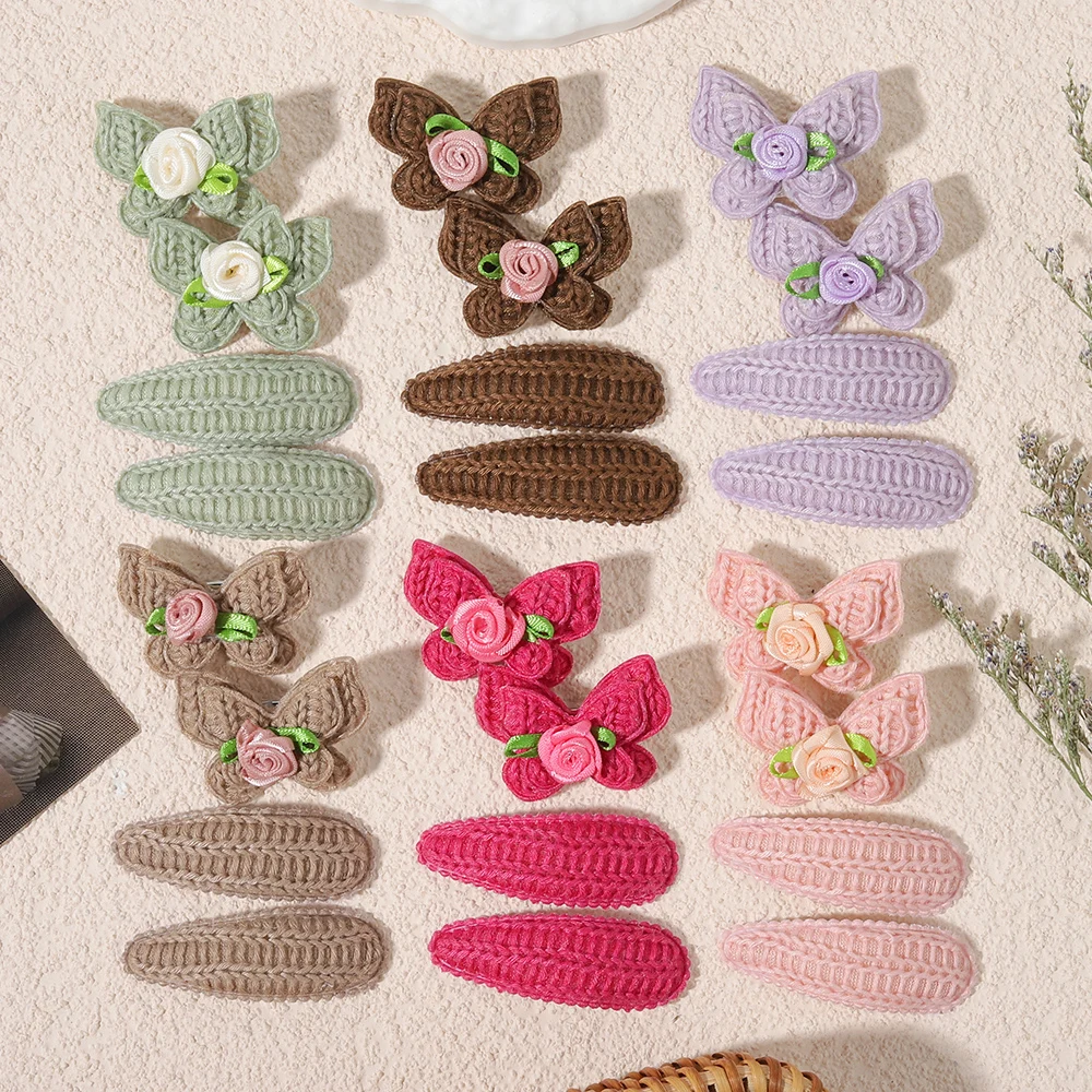 

Набор из 4 мини-заколок для волос для девочек: милые цветочные заколки-бабочки для малышек, очаровательные боковые заколки для челки, аксессуары для волос