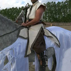 Adult Men Middle Age Renaissance Knight Solider Armor Costume Vest Medieval Landlord High Neck Top Shirt M-XXXXL