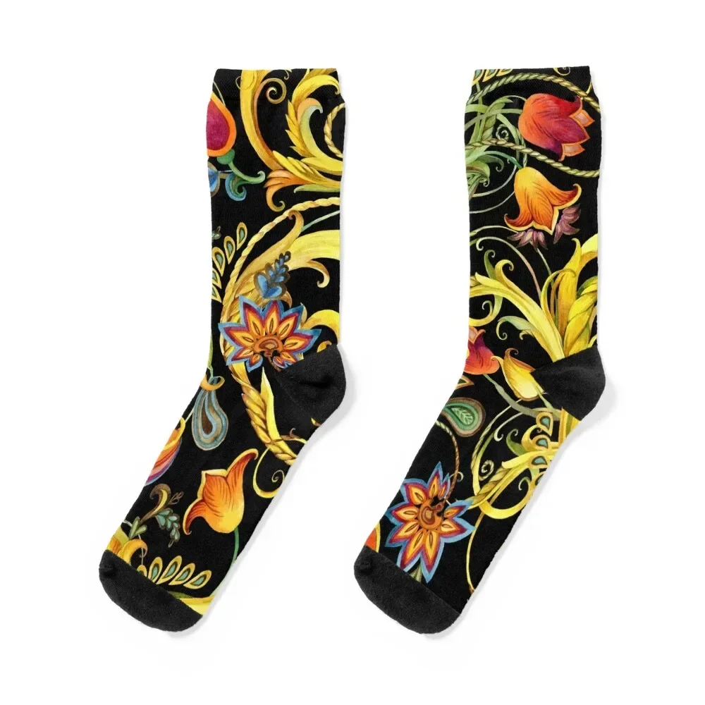 vintage golden chains, gold flower, Socks cotton cycling hockey Ladies Socks Men's