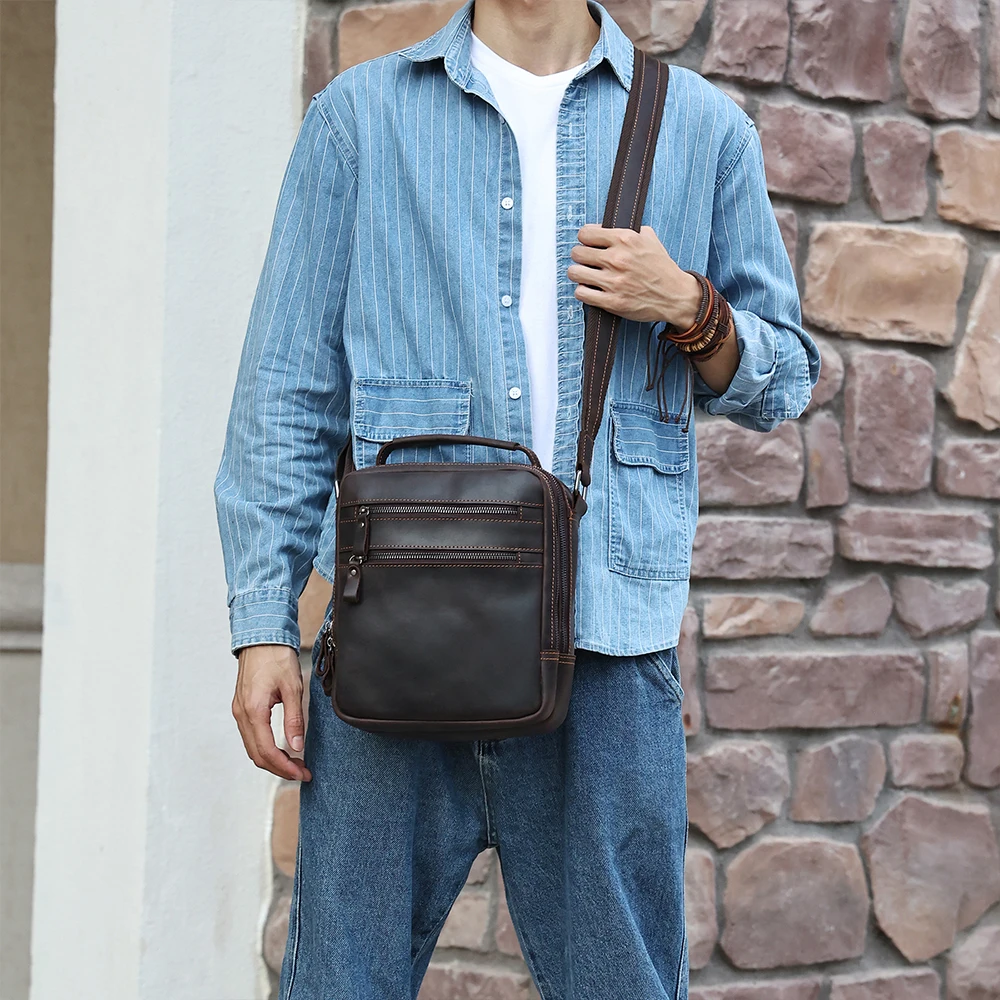 Men's crossbody bag large capacity shoulder bag crazy horse retro men's bag