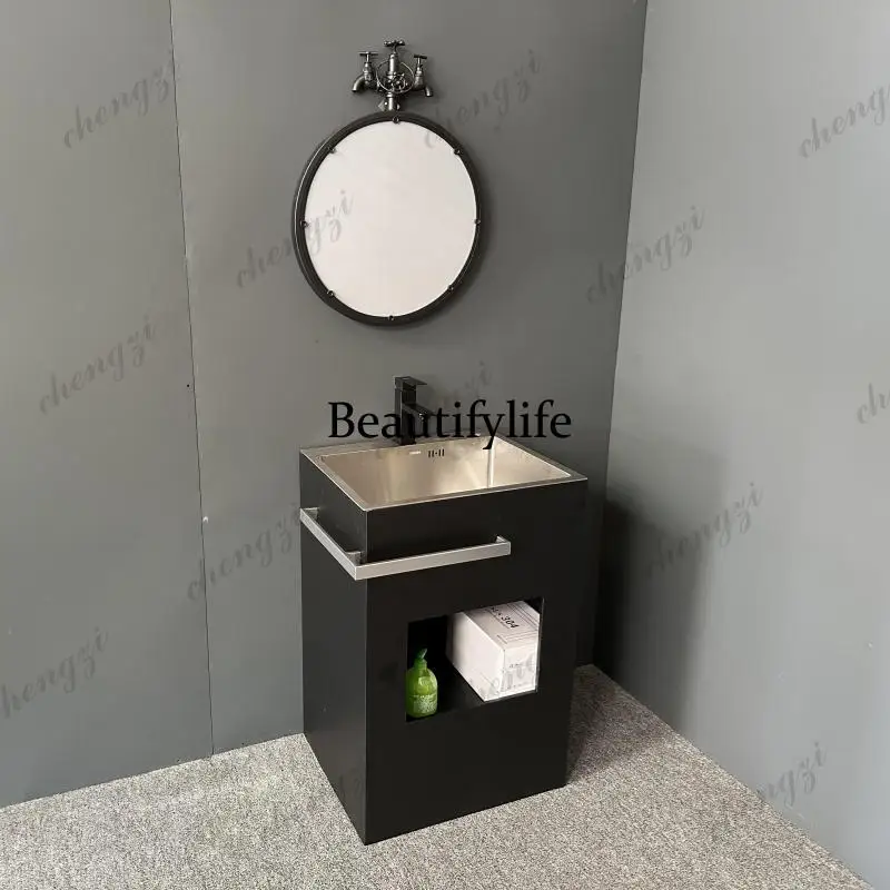 Retro industrial style stainless steel basin, simple wash basin, floor-to-ceiling washbasin hotel, commercial