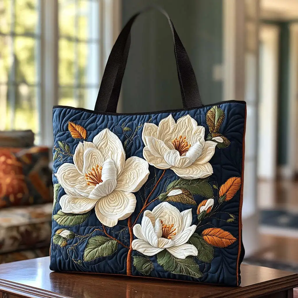 2025 New Model 3D Printed Pattern Sweet Magnolia Quilted Tote Bag