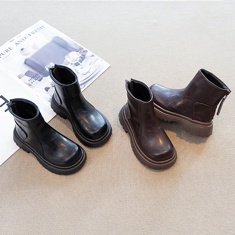 

Ботильоны на платформе для девочек, новинка 2024, осенне-зимние детские ботинки с дышащей подкладкой, нескользящие простые классические детские ботинки для рождественской вечеринки