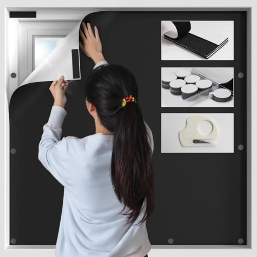00% Blackout Window Cover, Portable Magnetic Black Out Curtains for Window, Black Out Shades No Drill Cuttable Blackout Blinds