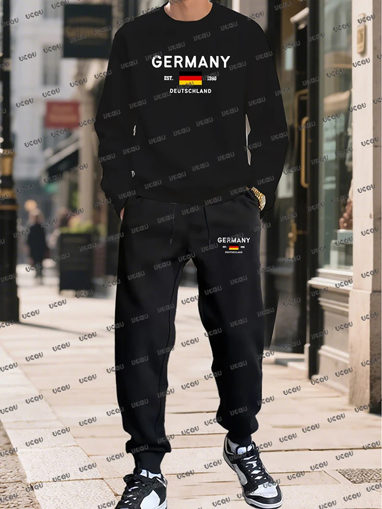

Creative Germany Letter Printed Men Tracksuit Suit Autumn Winter Hoodies 2 Pieces Set Casual Suit Fitness Set Male Stree Clothes