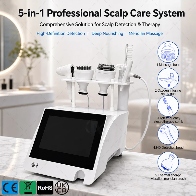 Multifunctional 5 Handles Scalp Care Device 1080P HD Scalp Analyzer High Frequency Electrotherapy Salon Spa Equipment