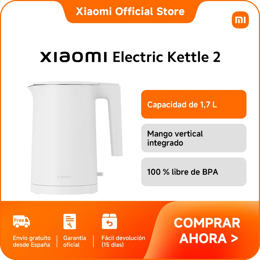 Oficial | Hervidor eléctrico Xiaomi 2, Capacidad de 1,7 L, Mango vertical integrado, 100 % libre de BPA, Aislamiento térmico de doble capa, 4 soluciones de seguridad eléctrica