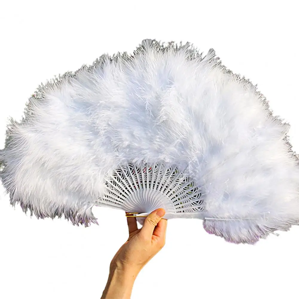 Thickened Fluffy Plastic Fan Framework Dance Fan with Metal Ring Lady 25 All-down Faux Feather Dance Fan Cheongsam Show